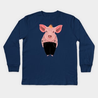 Cool Pig with Tattoo in Trousers Kids Long Sleeve T-Shirt